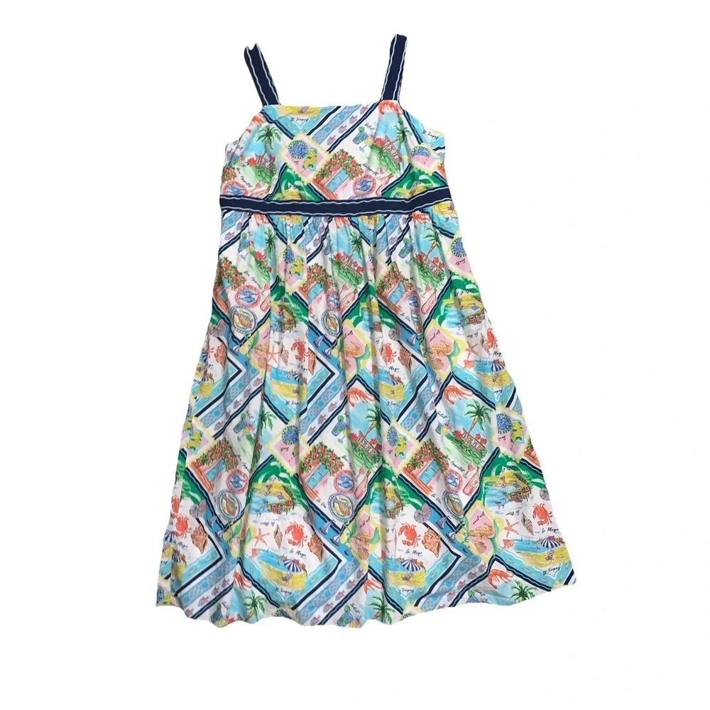 Talbots Modern‎ Poplin Fit & Flare Dress 16W Summer Vista Midi Coastal Cruise